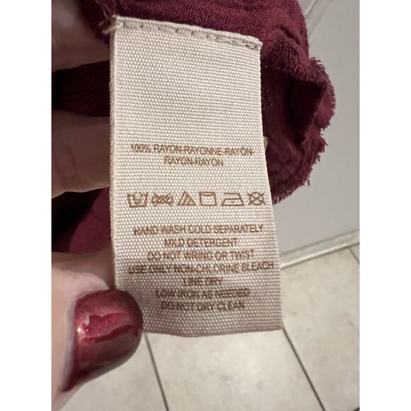 Free People Burgundy Peasant Smocked Mini Dress Sz S Boho Oversized - Picture 6 of 8